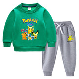 Children Pokemon Pikachu Hoodie & Pant Set Fleece Lined Padded Warm Keeping Winter Clothes Sweatershirt Suit