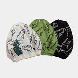 Dinosaur Sweaters Cartoon Crew Neck Sweater Dinosaur Couple Sweater Cotton Knitwear