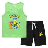 Children Pokemon Pikachu Tshirts & Shorts Vest Middle Pants Sports Casual Thin Two Pieces