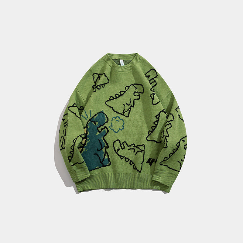 Dinosaur Sweaters Cartoon Crew Neck Sweater Dinosaur Couple Sweater Cotton Knitwear