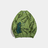 Dinosaur Sweaters Cartoon Crew Neck Sweater Dinosaur Couple Sweater Cotton Knitwear