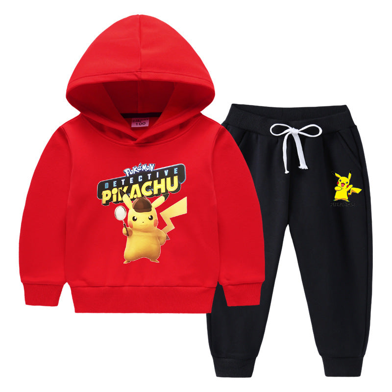Children Pokemon Pikachu Hoodie & Pant Set Fleece Lined Padded Warm Keeping Winter Clothes Sweatershirt