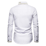 Men's Shirts Autumn Men's Color Matching Fashionable Embroidered Long-Sleeved Shirt