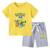 Children Pokemon Pikachu Tshirts & Shorts Cotton Short Sleeve Shorts Two Pieces Neutral