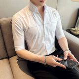 Men Shirts Casual Plaid Shirt Slim Fit V-neck Shirt
