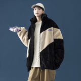 Men's Autumn Winter Coat Stand Collar Color Matching Cotton-Padded Coat