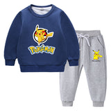 Children Pokemon Pikachu Hoodie & Pant Set Fleece Lined Padded Warm Keeping Winter Clothes Sweatershirt Suit
