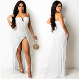 Emily Ratajkowski Dress Rhinestone Sequin Mesh Sexy Sleeveless Split Dress