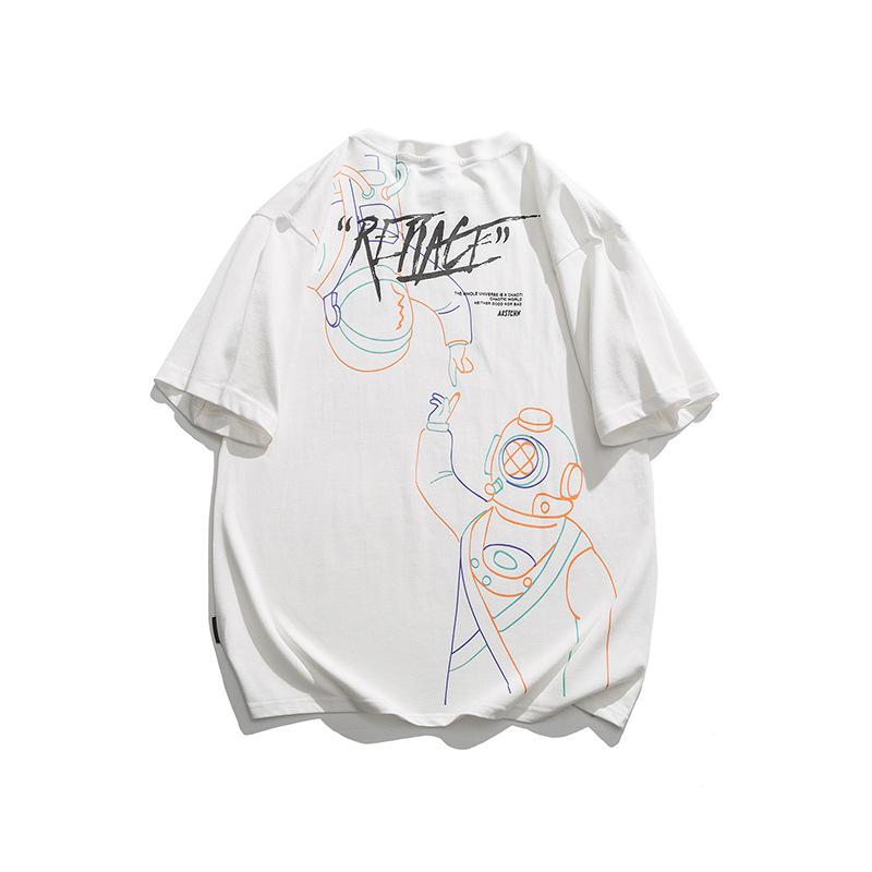 Men T Shirt Summer Casual Tops Men's Summer Short-Sleeved T-shirt Men's Fashion Brand Casual Simple Cartoon round Neck Loose T-shirt