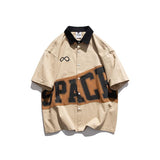 Men T Shirt Summer Casual Tops Men's Clothes Summer Wear Japanese Street Men's Lapel Shirt Casual Loose Color Matching Large Letter Shirt