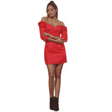 Dakota Johnson Red Mini Dress Princess Sleeves V-neck Half Sleeves