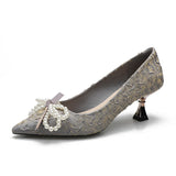 Nude Block Heel Sandals Bowknot Women's Shoes