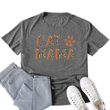 Boy Mama T Shirts Cat Mama Leopard Print Letter Print T-shirt