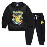 Children Pokemon Pikachu Hoodie & Pant Set Fleece Lined Padded Warm Keeping Winter Clothes Sweatershirt Suit Neutral