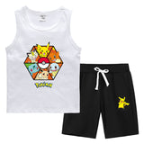 Children Pokemon Pikachu Tshirts & Shorts Summer Vest Middle Pants Sports Casual Thin Two Pieces