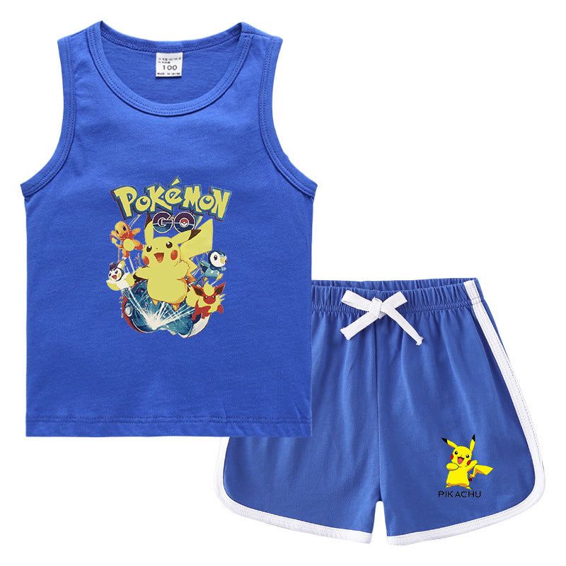 Children Pokemon Pikachu Tshirts & Shorts Casual Sports Sweat-Absorbent Suit Neutral