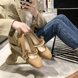Nude Chunky Heel Pearl Mary Jane Shoes
