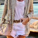 Women Bohemian Shirts Women's Winter Sequin Cardigan Top