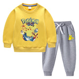 Children Pokemon Pikachu Hoodie & Pant Set Fleece Lined Padded Warm Keeping Winter Clothes Sweatershirt Suit Neutral