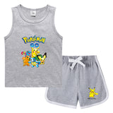 Children Pokemon Pikachu Tshirts & Shorts Casual Sports Sweat-Absorbent Suit Neutral