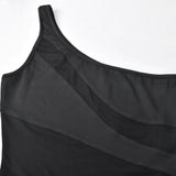 Kesha Black Dress Sexy Contrast Color Mesh One-Shoulder Dress for Women