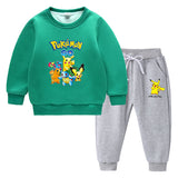 Children Pokemon Pikachu Hoodie & Pant Set Fleece Lined Padded Warm Keeping Winter Clothes Sweatershirt Suit