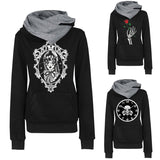 Black Rose Hoodie Lapel Pattern Printed Hooded Personality Sweater