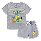 Children Pokemon Pikachu Tshirts & Shorts Leisure Sports Suction Suit Neutral