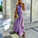 Women Dress Summer Sexy Slim Fit Backless Printed Long Dress
