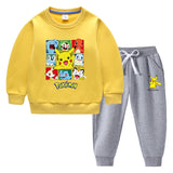 Children Pokemon Pikachu Hoodie & Pant Set Fleece Lined Padded Warm Keeping Winter Clothes Sweatershirt Suit