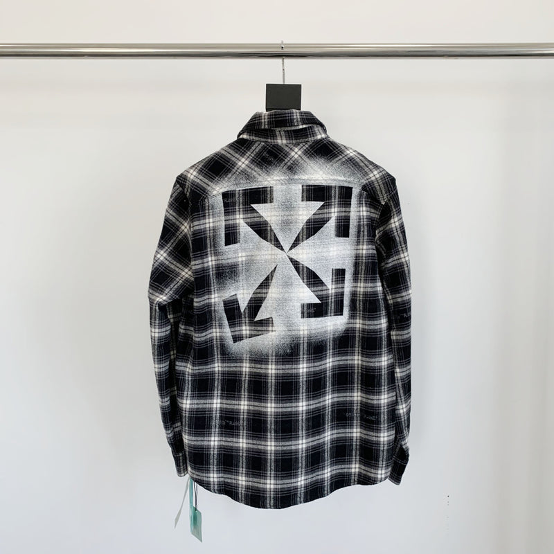 Off White Sweatshirt Long Sleeve Autumn Shirt Autumn Off Irregular Splash Ink Spray Paint Arrow Plaid Shirt for Men and Women