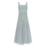 Fairy Dress Summer French Style Retro Sleeveless Solid Color Suspender Dress Mid-Length Mesh Dress