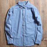 Denim Shirts Pure Cotton Water Light Blue Denim Shirt Men's Long Sleeve Loose Casual