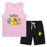 Children Pokemon Pikachu Tshirts & Shorts Vest Middle Pants Sports Casual Bottoming Shirt Two Pieces