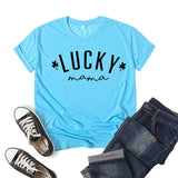 Boy Mama T Shirts Clover Lucky Mama Printed Short Sleeve T-shirt