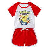 Children Pokemon Pikachu Tshirts & Shorts Short-Sleeved T-shirt Shorts Casual Sports Two-Piece Neutral