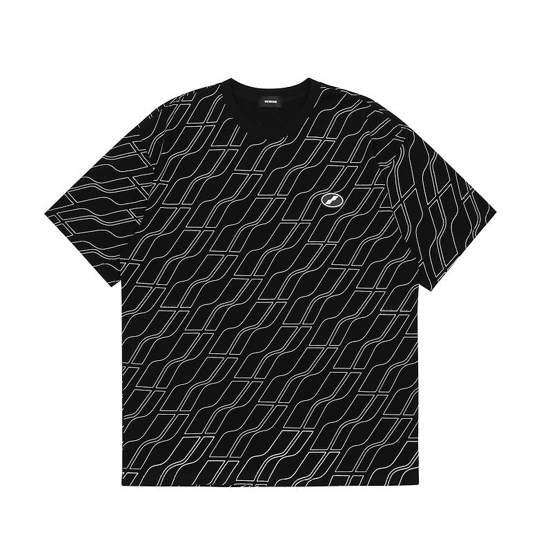 We11done T Shirt High Quality Printed Reflective Stripe Corrugated Loose Men's and Women's round Neck Short Sleeve Cotton