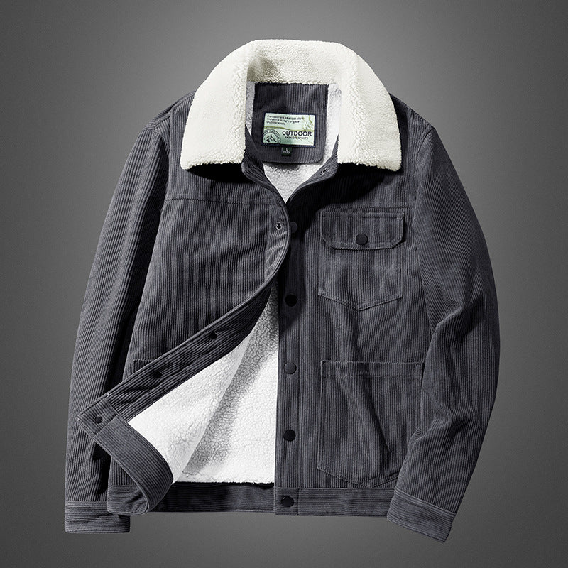John Dutton Jacket Winter Casual Cotton Solid Color Side Seam Sidekick Single Breasted Velvet Cotton Clothes