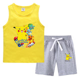 Children Pokemon Pikachu Tshirts & Shorts Summer Vest Middle Pants Sports Casual Thin Two Pieces