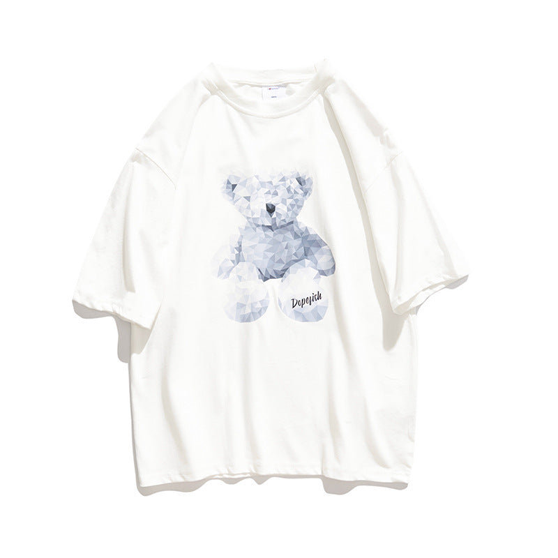 Men's T-shirt Summer Cartoon Bear Printed Half Sleeve round Neck Loose Short Sleeves T-shirt Men and Women