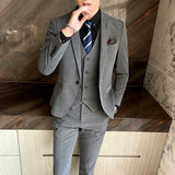 Seersucker Suit Men's Suit Set Slim Fit Business Plaid Three-Piece Set