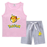 Children Pokemon Pikachu Tshirts & Shorts Summer Vest Middle Pants Sports Casual Bottoming Shirt Sleeveless Two Pieces