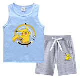 Children Pokemon Pikachu Tshirts & Shorts Vest Middle Pants Sports Casual Thin Two Pieces