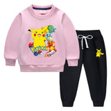 Children Pokemon Pikachu Hoodie & Pant Set Fleece Lined Padded Warm Keeping Winter Clothes Sweatershirt Suit
