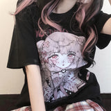 Gothic Lolita Harajuku Style Clothing Adhesive Bandage Girl Short Sleeve Printed T-shirt Women