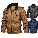 Tactics Style Men Outdoor Windproof Coat Men Casual Jacket Men's Leather Jacket Stand Collar PU Leather Jacket Coat