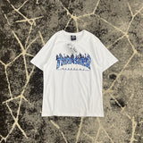 Thrasher T Shirt Classic Flame Blue Ghost Print round Neck Loose Couple