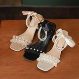 Nude Wide Fit Block Heels Bowknot High Heel Sandals