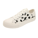 Cow Print Hey Dude Shoes Fall Black and White Spots Leopard Print Canvas Shoes Women Flat Heel Low-Top Breathable White Shoes