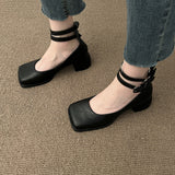 Nude Pumps Block Heel Leather Shoes